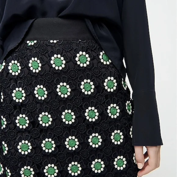 NWT Unworn. J. Crew Pencil Skirt. Navy/Green floral crochet pattern. Size 6 - Picture 7 of 7